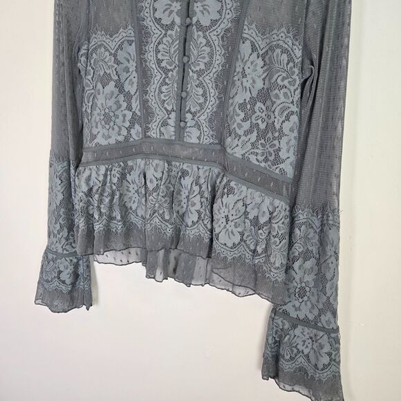 FREE PEOPLE Grey Lace Mesh Peplum Top Women's Small - Picture 6 of 9